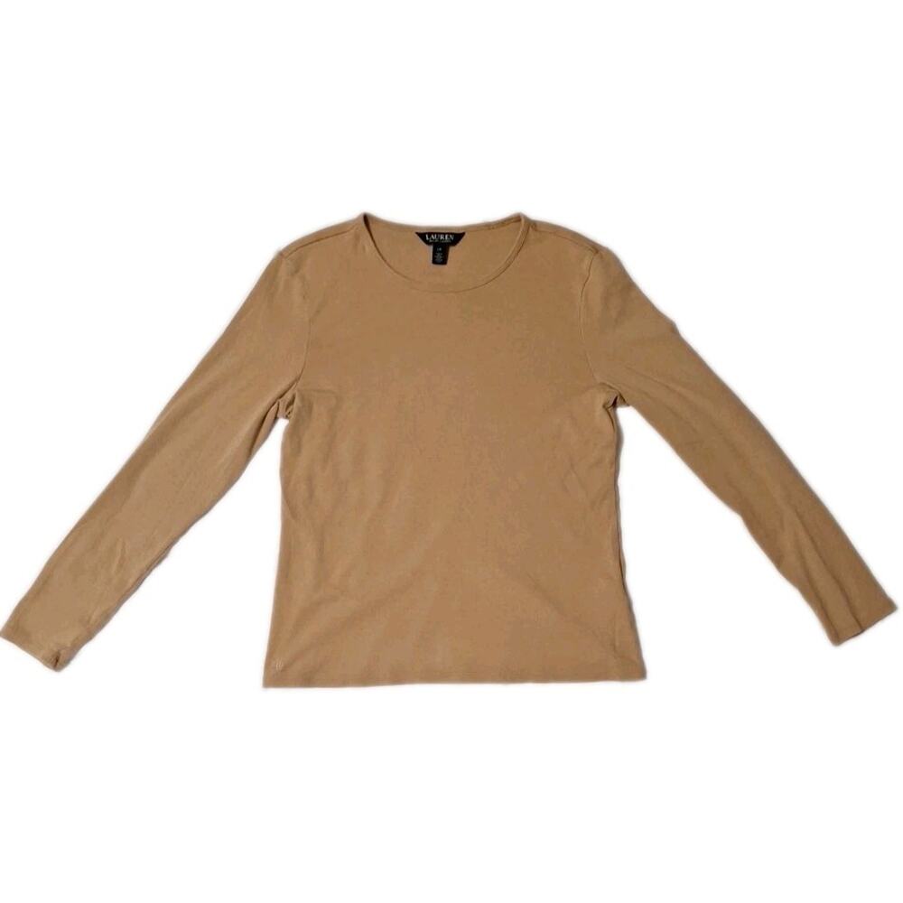 LAUREN RALPH LAUREN Tan Long Sleeved 100% Cotton Pullover Large Black Label
